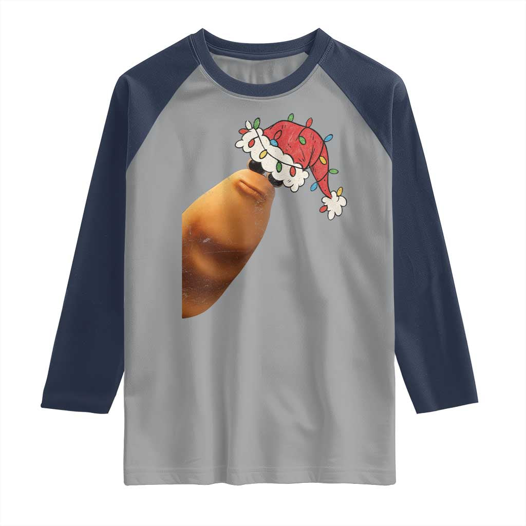 Marcus The Worm Christmas Raglan Shirt Funny Internet Brainrot Meme TS10 Sport Gray Navy Print Your Wear