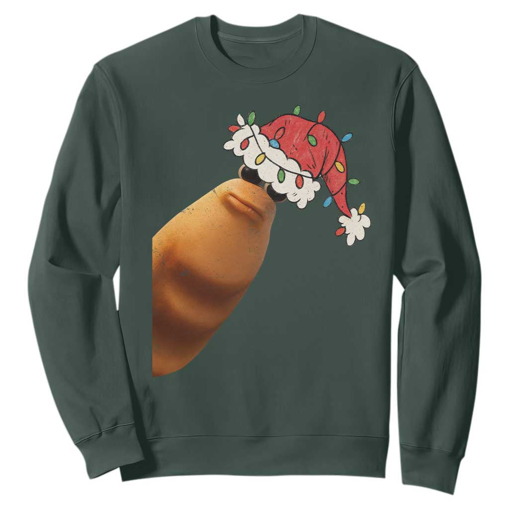 Marcus The Worm Christmas Sweatshirt Funny Internet Brainrot Meme TS10 Dark Forest Green Print Your Wear