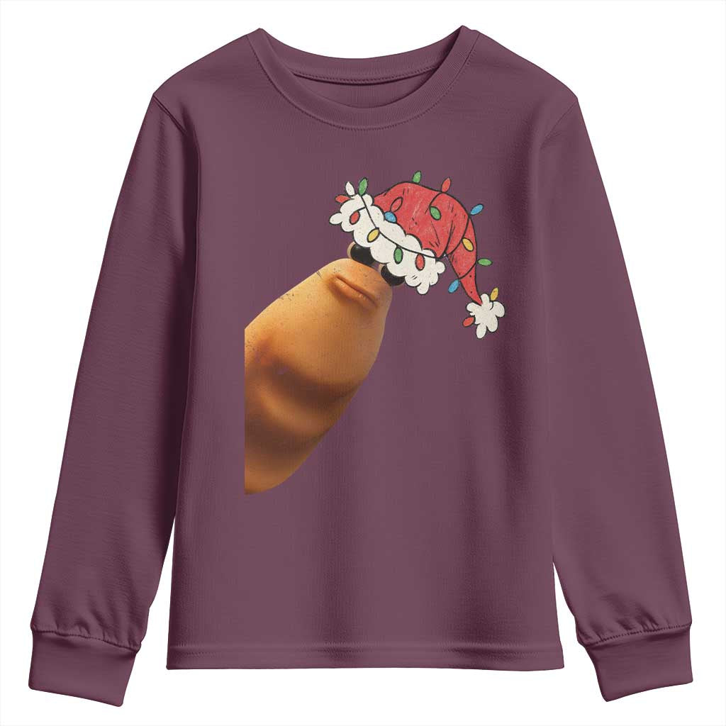 Marcus The Worm Christmas Youth Sweatshirt Funny Internet Brainrot Meme TS10 Maroon Print Your Wear