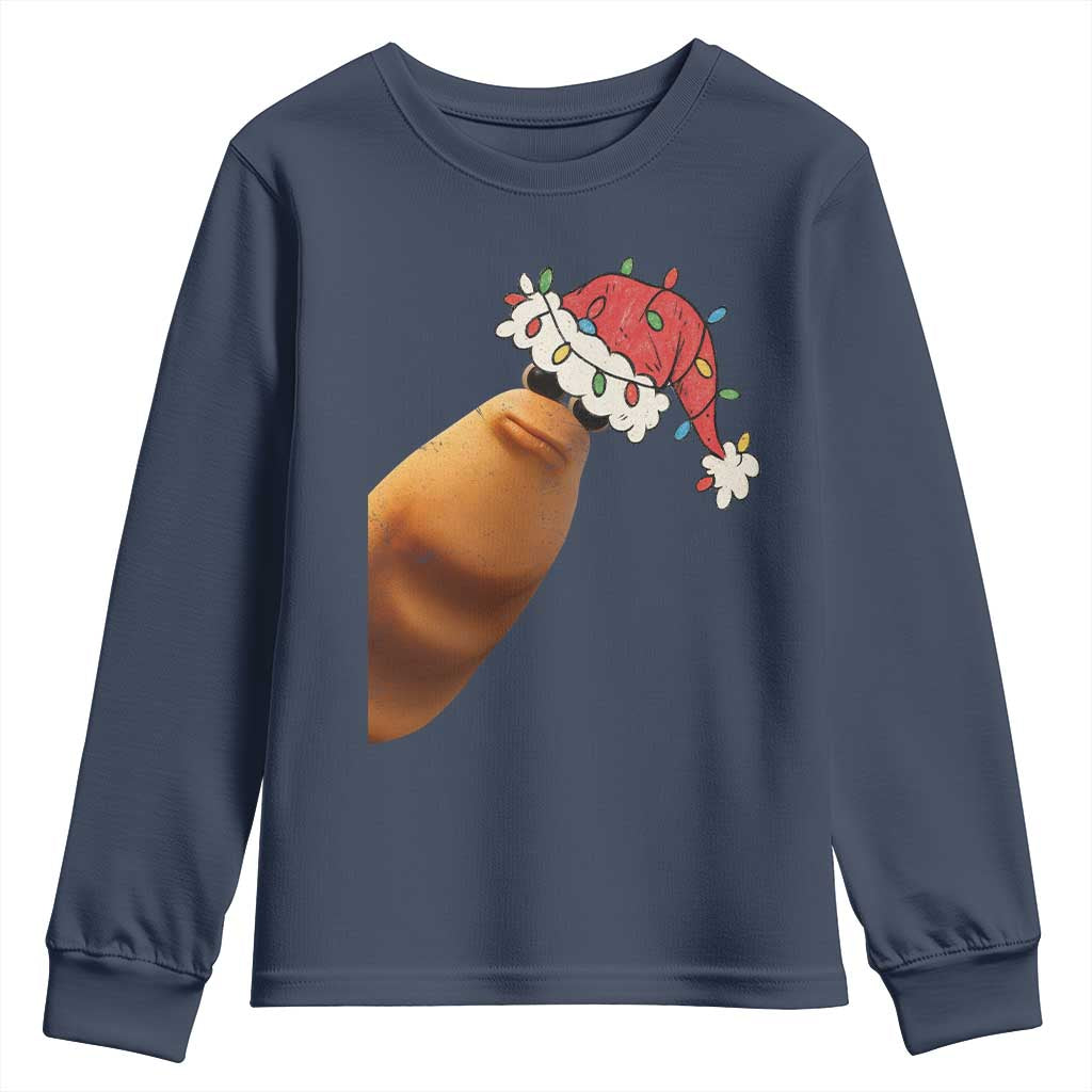 Marcus The Worm Christmas Youth Sweatshirt Funny Internet Brainrot Meme TS10 Navy Print Your Wear