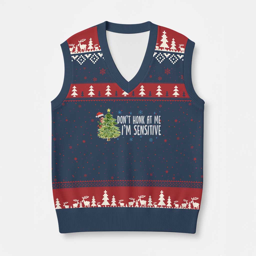 Xmas Marcus The Worm V-Neck Knit Sweater Vest Dont Honk At Me Im Sensitive Funny Brainrot Meme TS10 Navy Red Print Your Wear