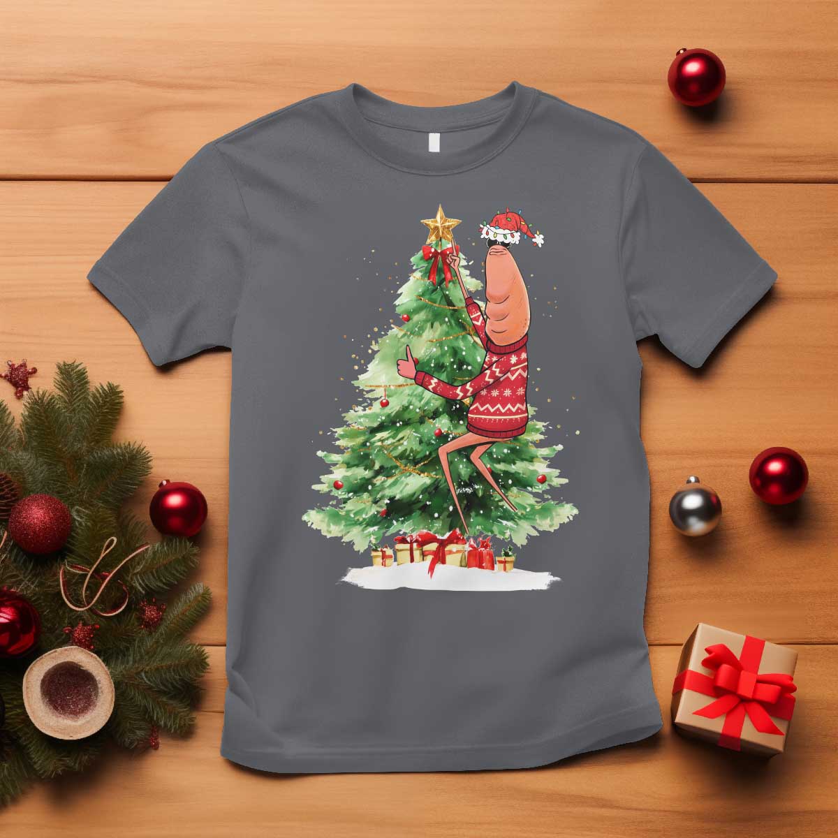 Marcus The Worm Christmas T Shirt Funny Brain Rot Meme TS10 Charcoal Print Your Wear