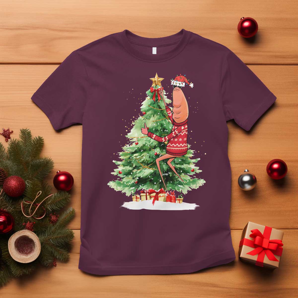 Marcus The Worm Christmas T Shirt Funny Brain Rot Meme TS10 Maroon Print Your Wear