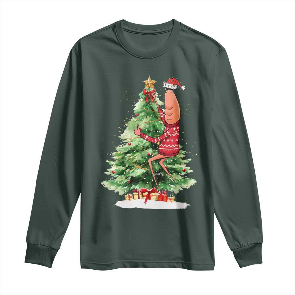 Marcus The Worm Christmas Long Sleeve Shirt Funny Brain Rot Meme TS10 Dark Forest Green Print Your Wear