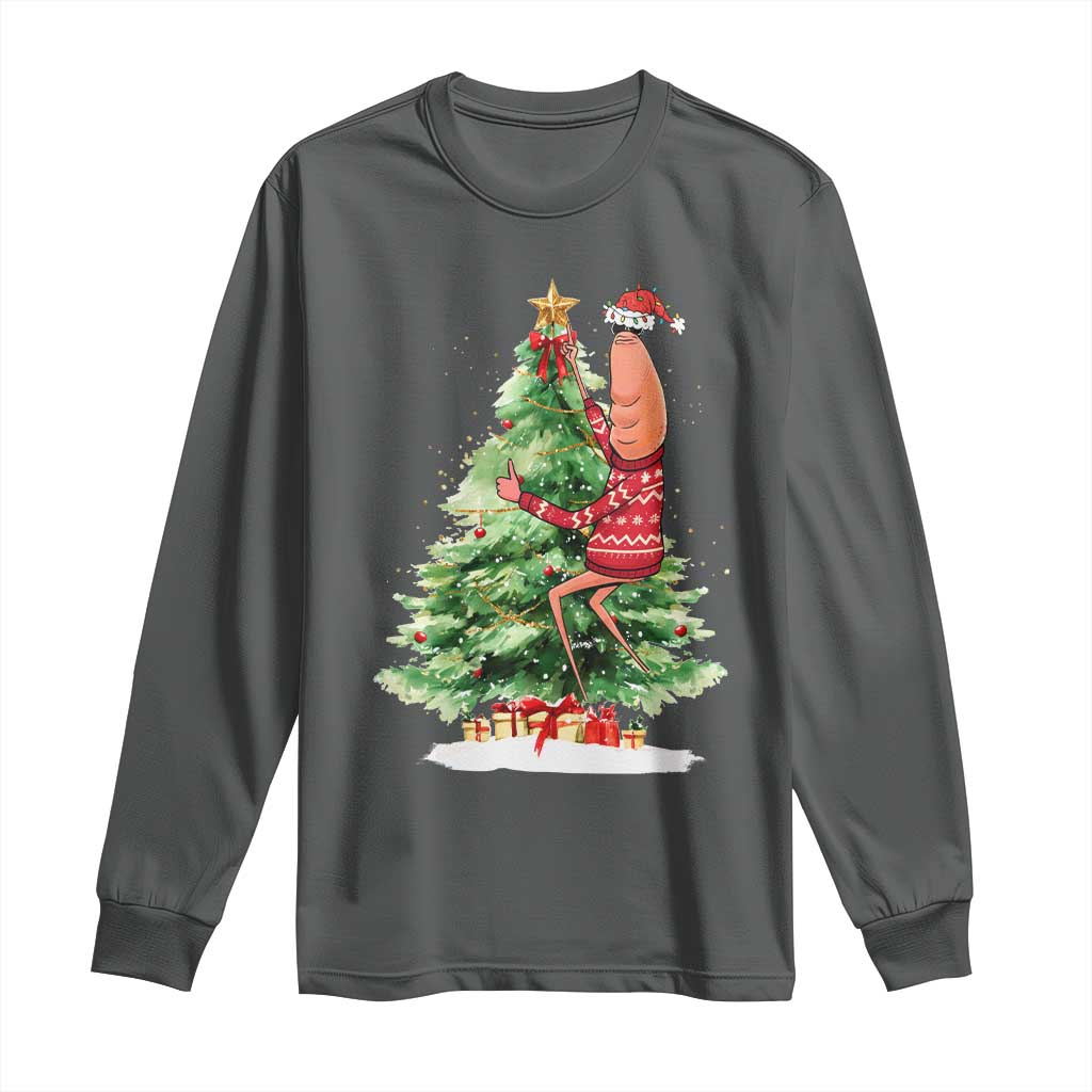 Marcus The Worm Christmas Long Sleeve Shirt Funny Brain Rot Meme TS10 Dark Heather Print Your Wear
