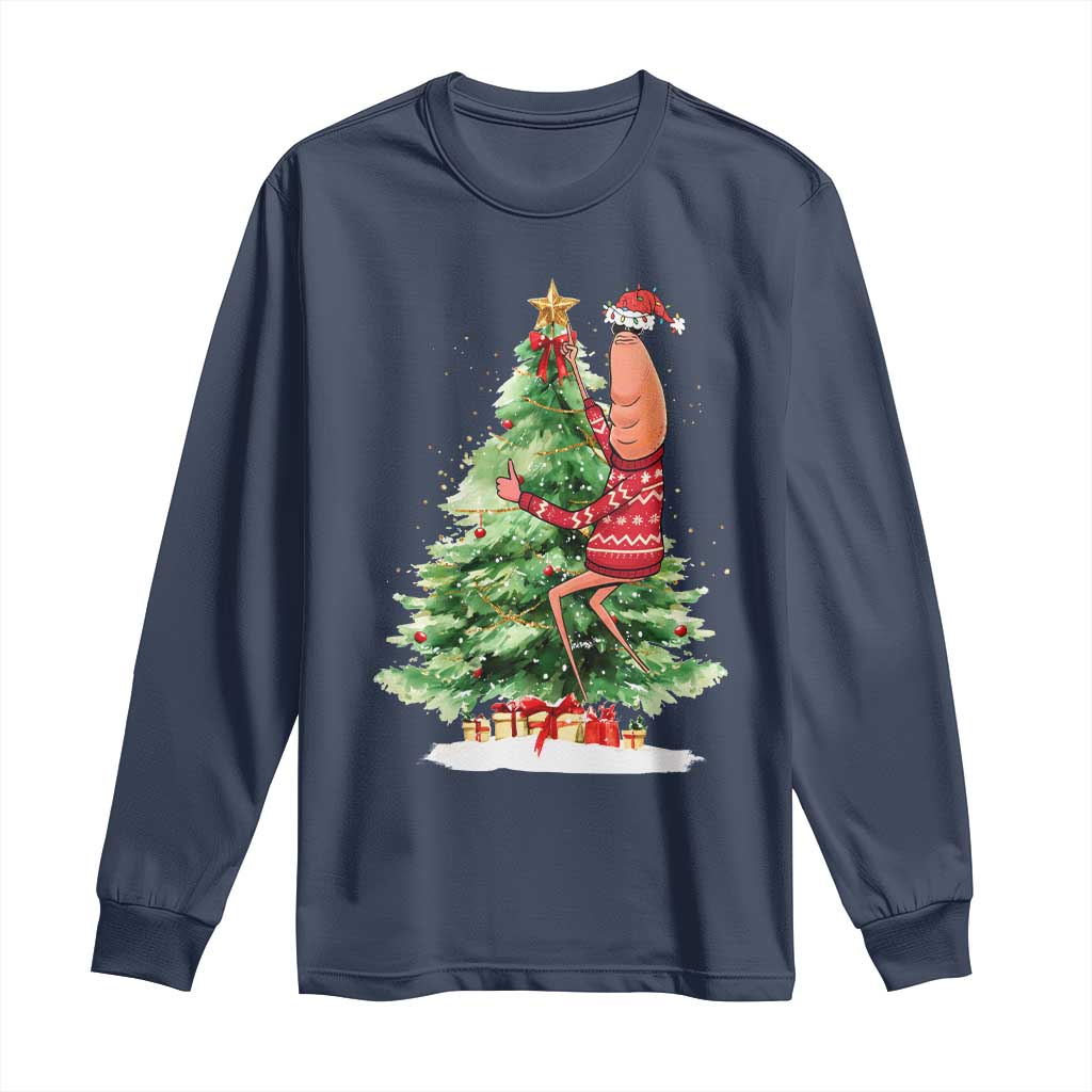 Marcus The Worm Christmas Long Sleeve Shirt Funny Brain Rot Meme TS10 Navy Print Your Wear