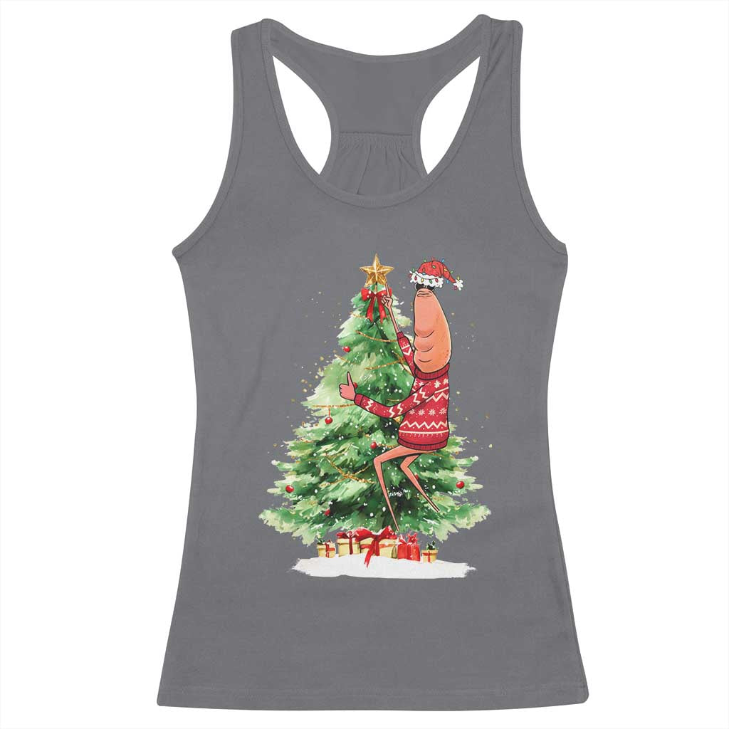 Marcus The Worm Christmas Racerback Tank Top Funny Brain Rot Meme TS10 Charcoal Print Your Wear
