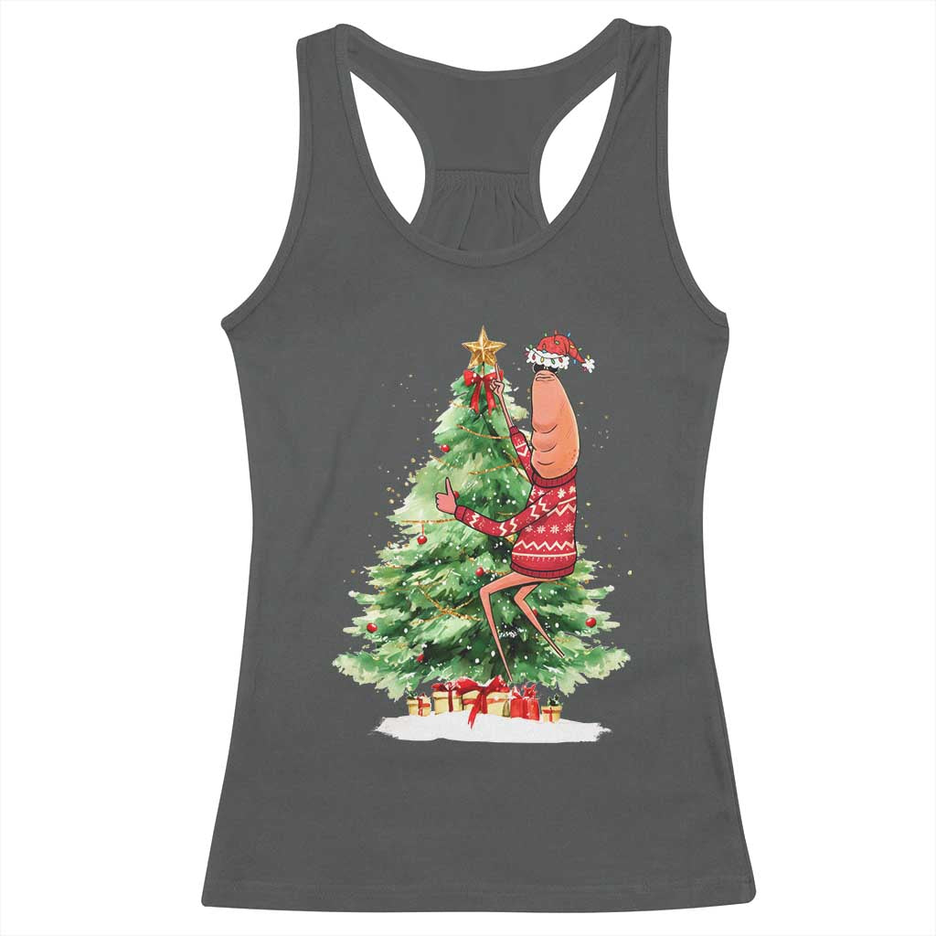 Marcus The Worm Christmas Racerback Tank Top Funny Brain Rot Meme TS10 Dark Heather Print Your Wear