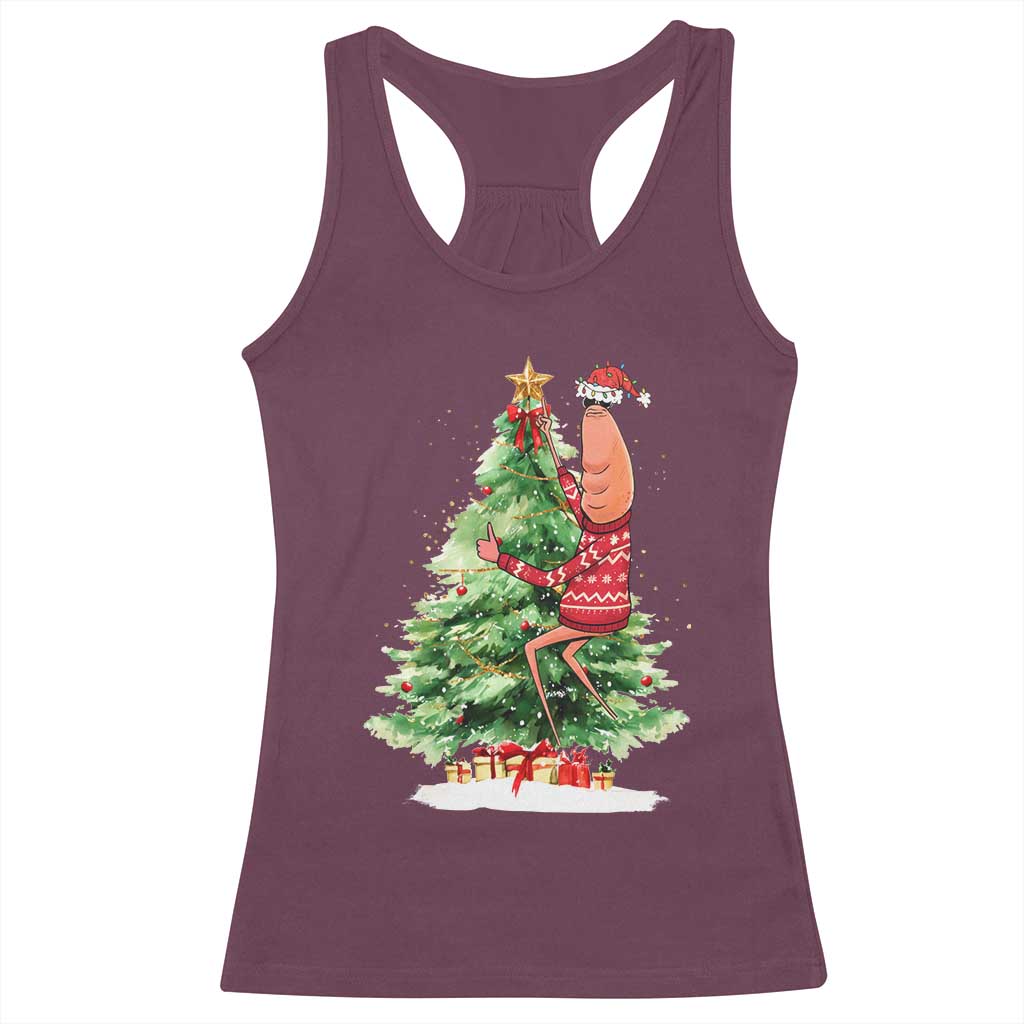 Marcus The Worm Christmas Racerback Tank Top Funny Brain Rot Meme TS10 Maroon Print Your Wear