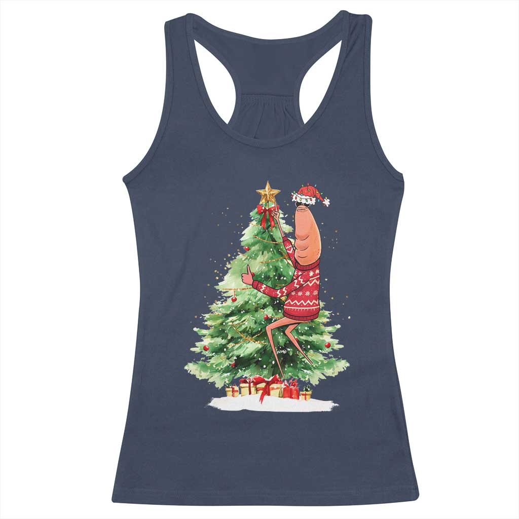 Marcus The Worm Christmas Racerback Tank Top Funny Brain Rot Meme TS10 Navy Print Your Wear