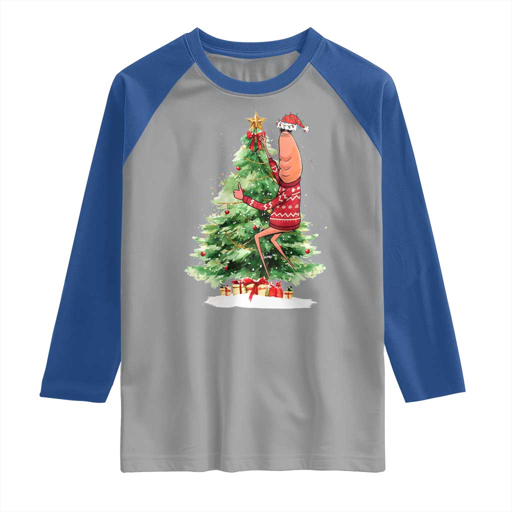 Marcus The Worm Christmas Raglan Shirt Funny Brain Rot Meme TS10 Sport Gray Royal Print Your Wear