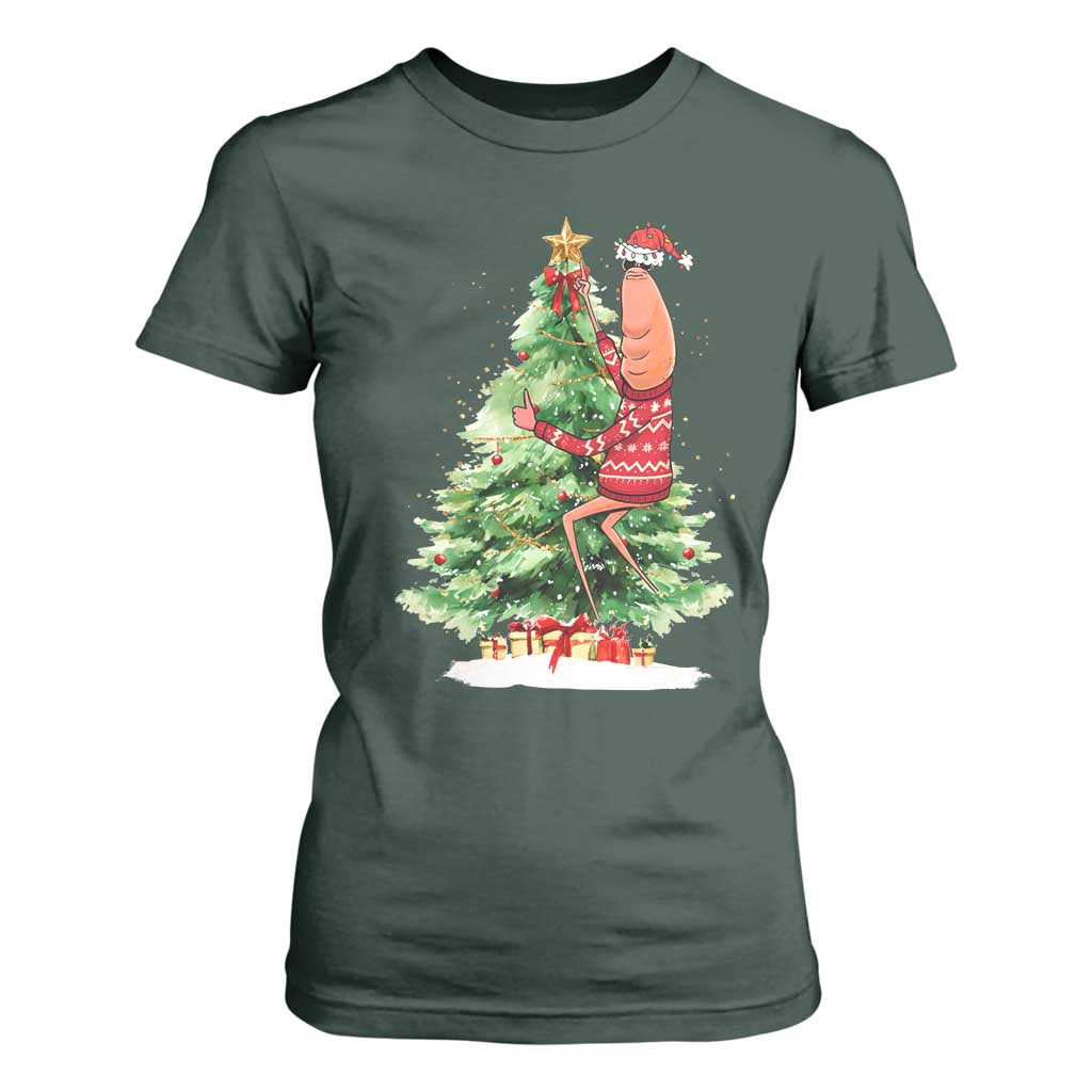 Marcus The Worm Christmas T Shirt For Women Funny Brain Rot Meme TS10 Dark Forest Green Print Your Wear