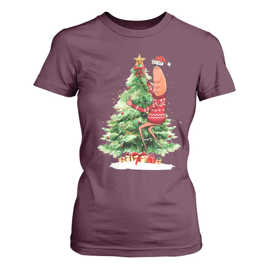 Marcus The Worm Christmas T Shirt For Women Funny Brain Rot Meme TS10 Maroon Print Your Wear