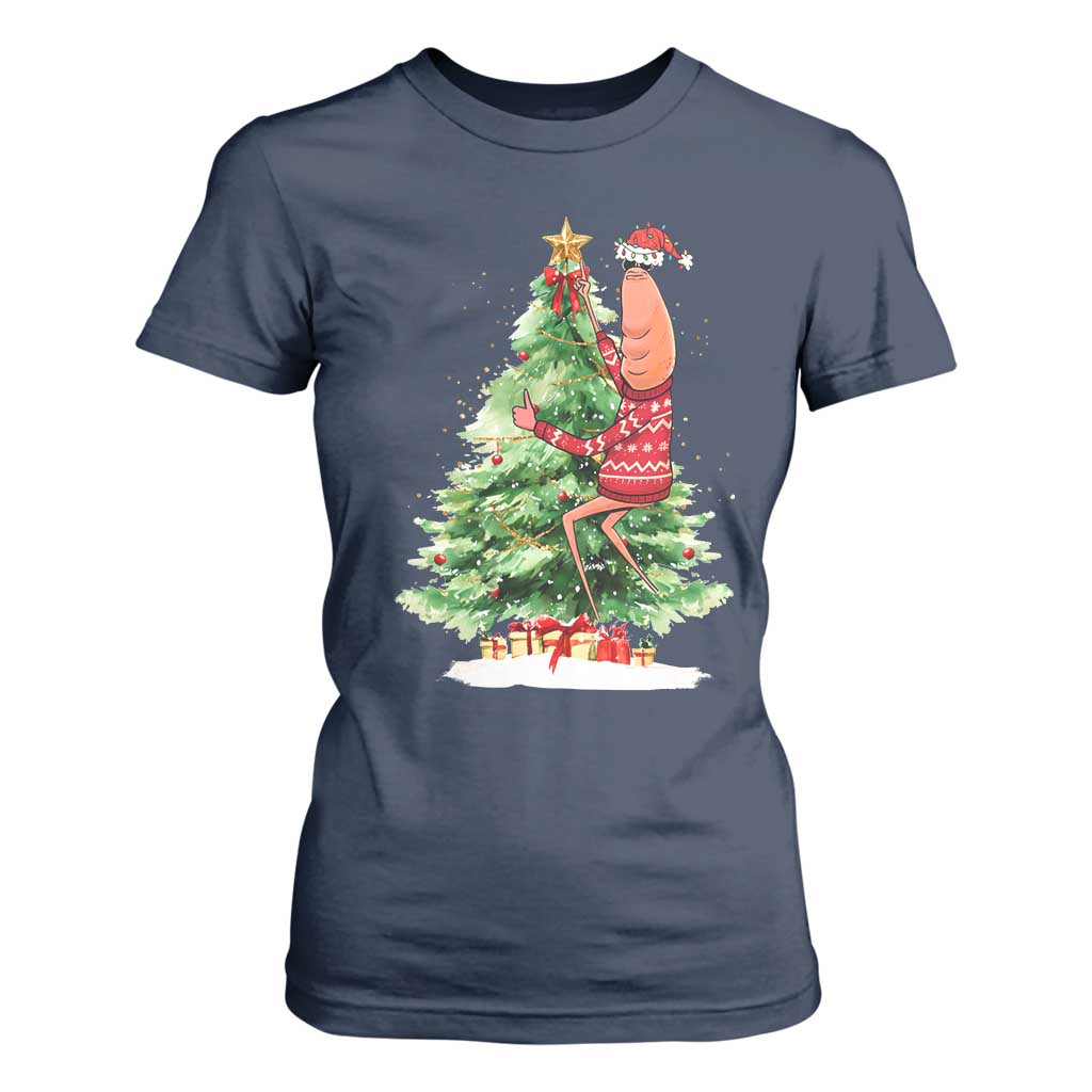 Marcus The Worm Christmas T Shirt For Women Funny Brain Rot Meme TS10 Navy Print Your Wear