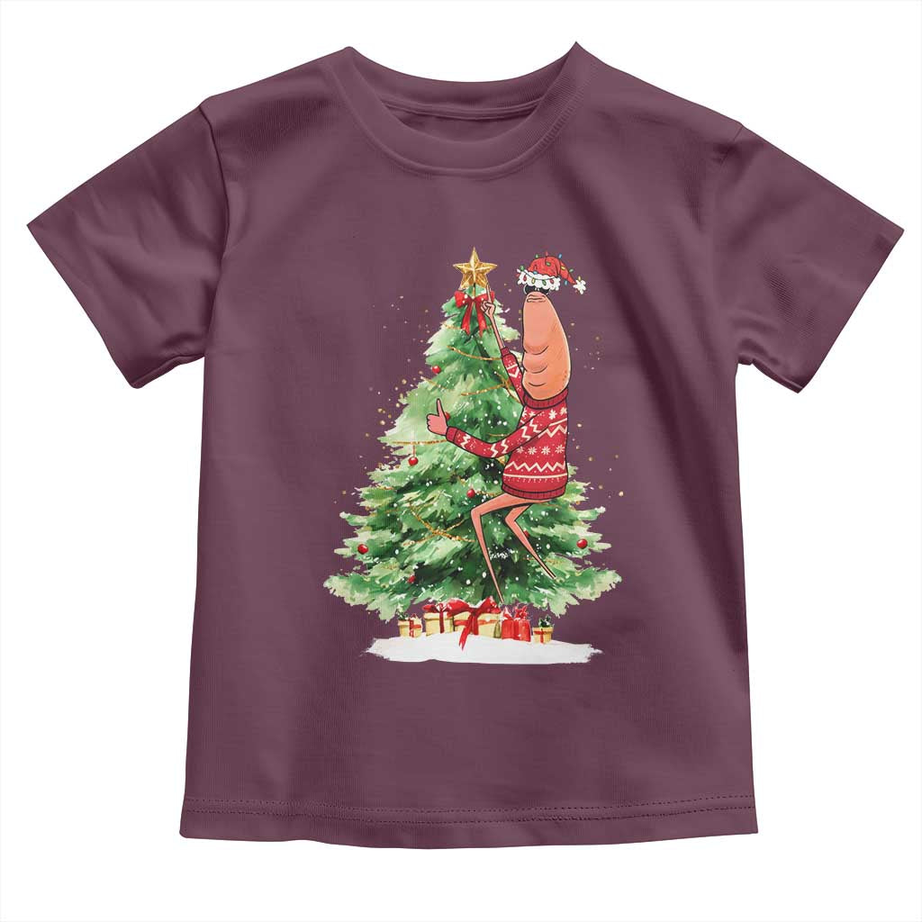 Marcus The Worm Christmas Toddler T Shirt Funny Brain Rot Meme TS10 Maroon Print Your Wear