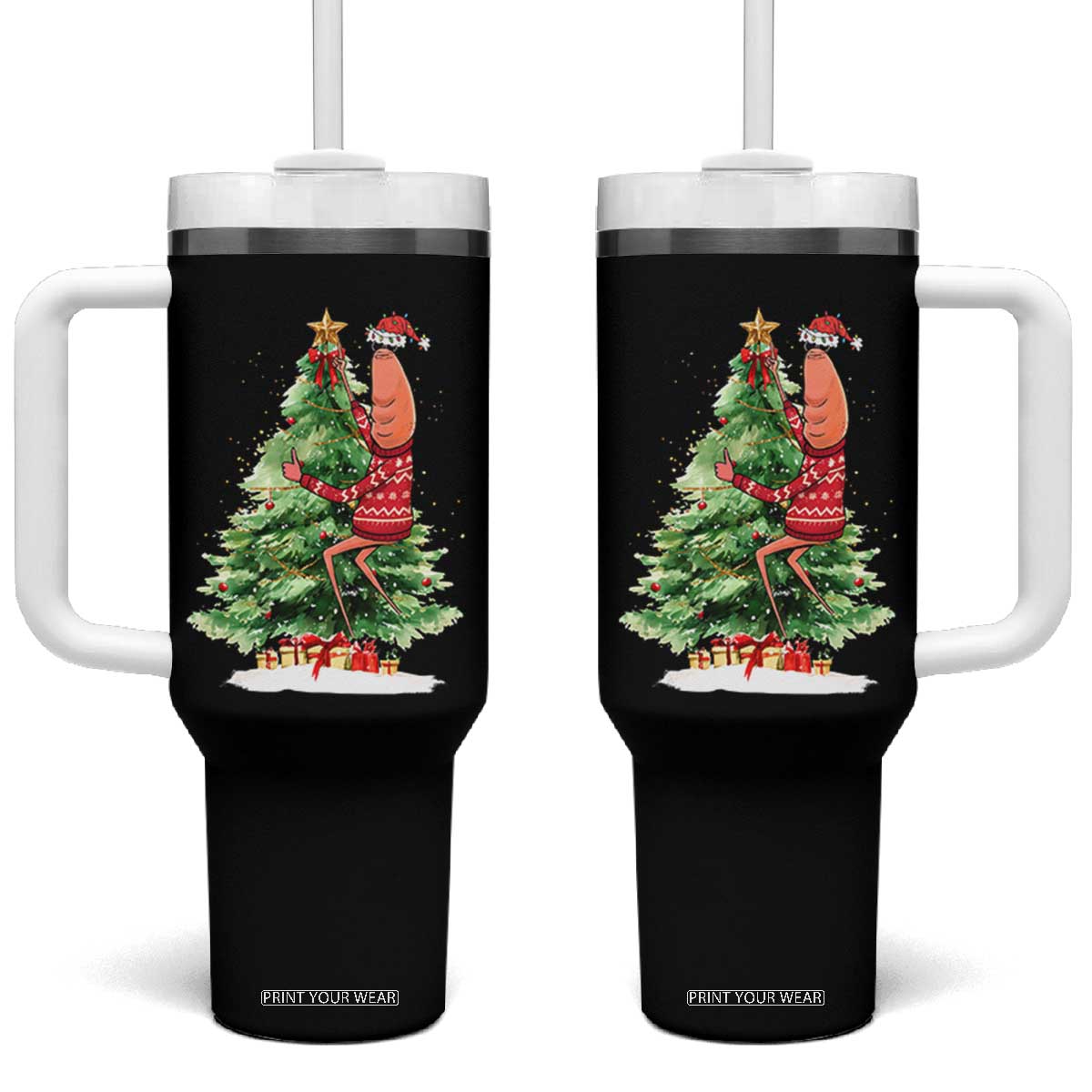 Marcus The Worm Christmas Tumbler With Handle Funny Brain Rot Meme TS10 One Size: 40 oz Black Print Your Wear