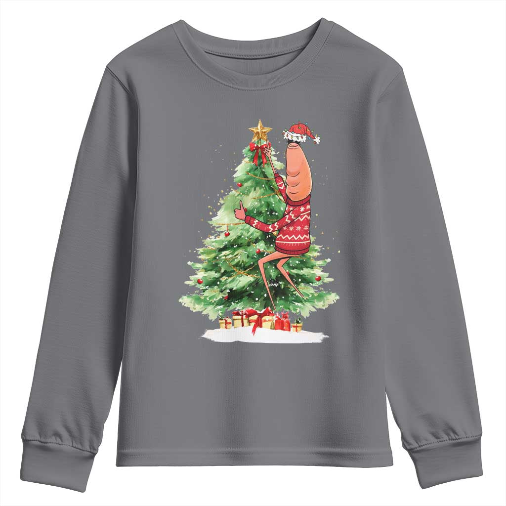 Marcus The Worm Christmas Youth Sweatshirt Funny Brain Rot Meme TS10 Charcoal Print Your Wear