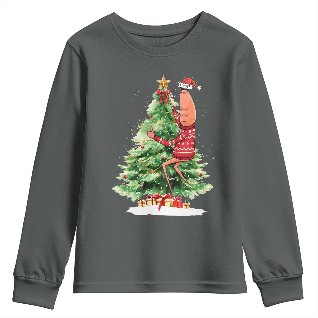 Marcus The Worm Christmas Youth Sweatshirt Funny Brain Rot Meme TS10 Dark Heather Print Your Wear