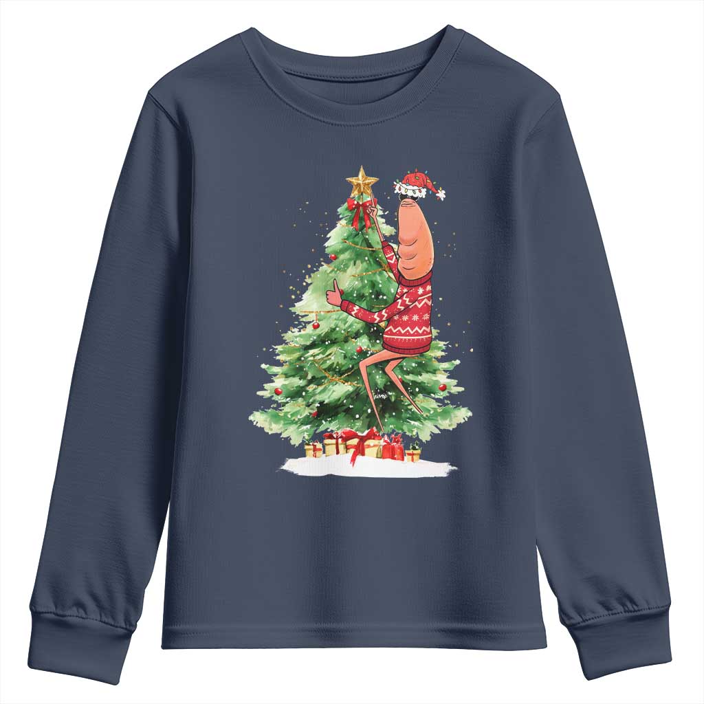 Marcus The Worm Christmas Youth Sweatshirt Funny Brain Rot Meme TS10 Navy Print Your Wear