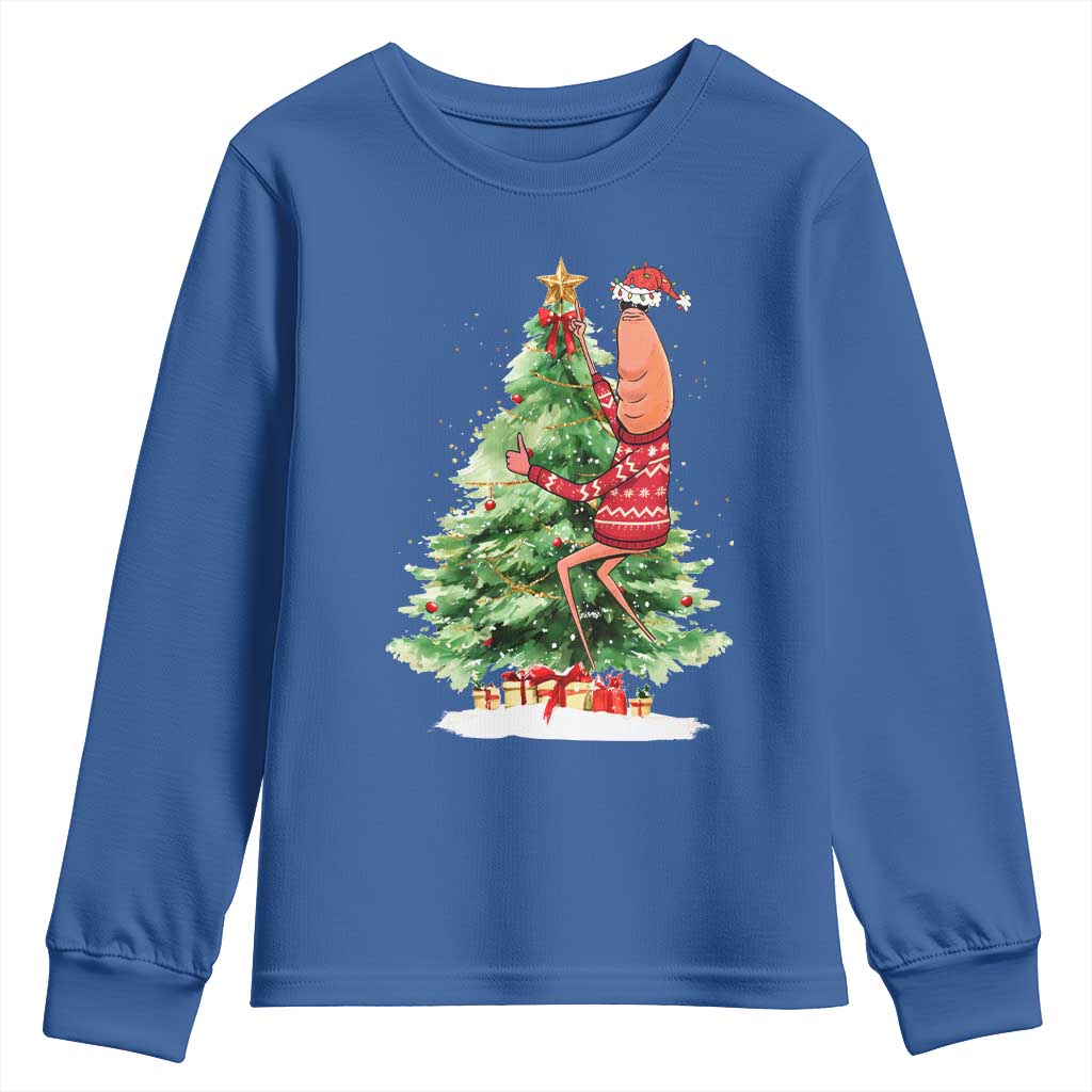 Marcus The Worm Christmas Youth Sweatshirt Funny Brain Rot Meme TS10 Royal Blue Print Your Wear