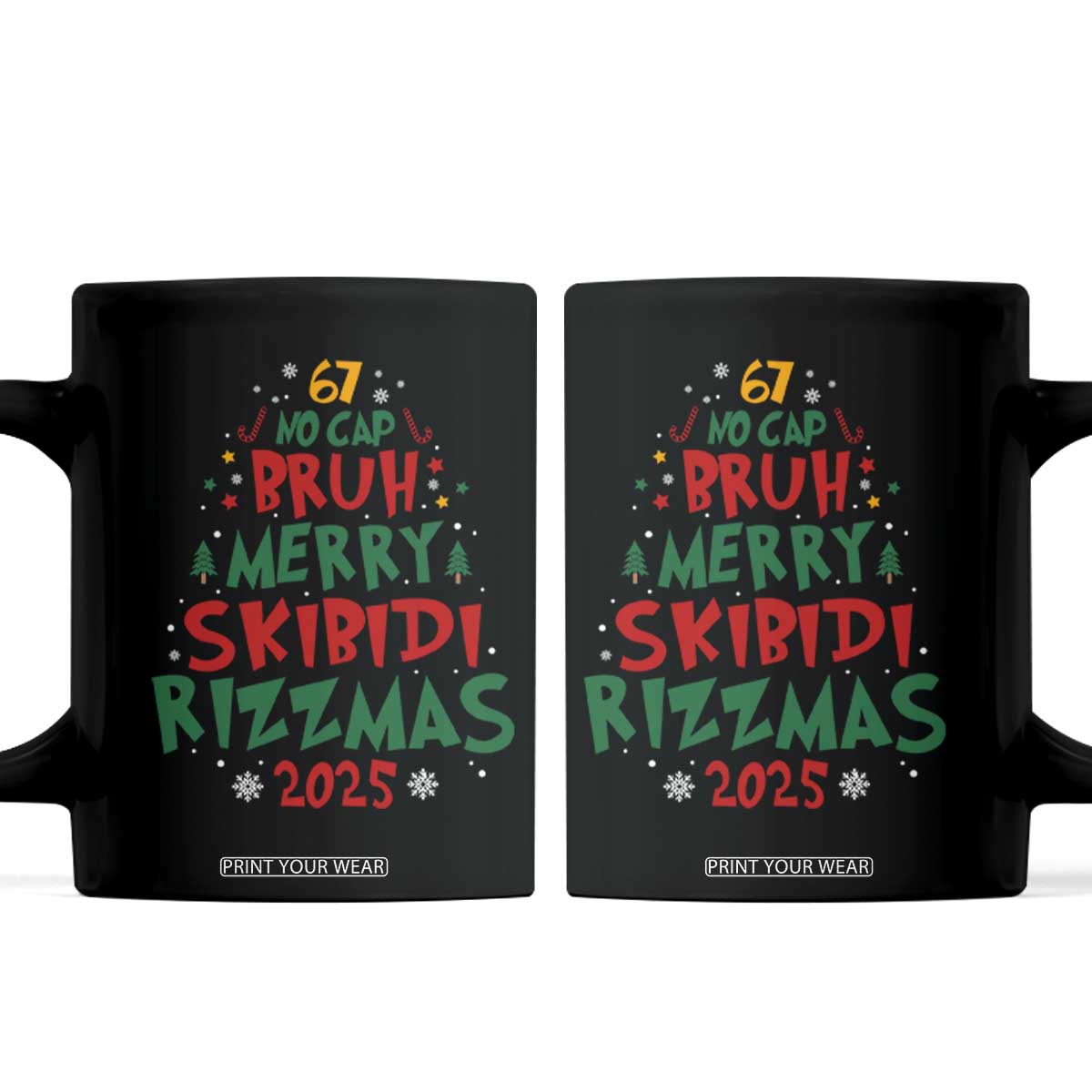 Funny Six Seven 67 Meme Christmas Tree Coffee Mug Funny 6 7 Bruh Gen Alpha Slang Viral Meme TS10 Black Print Your Wear