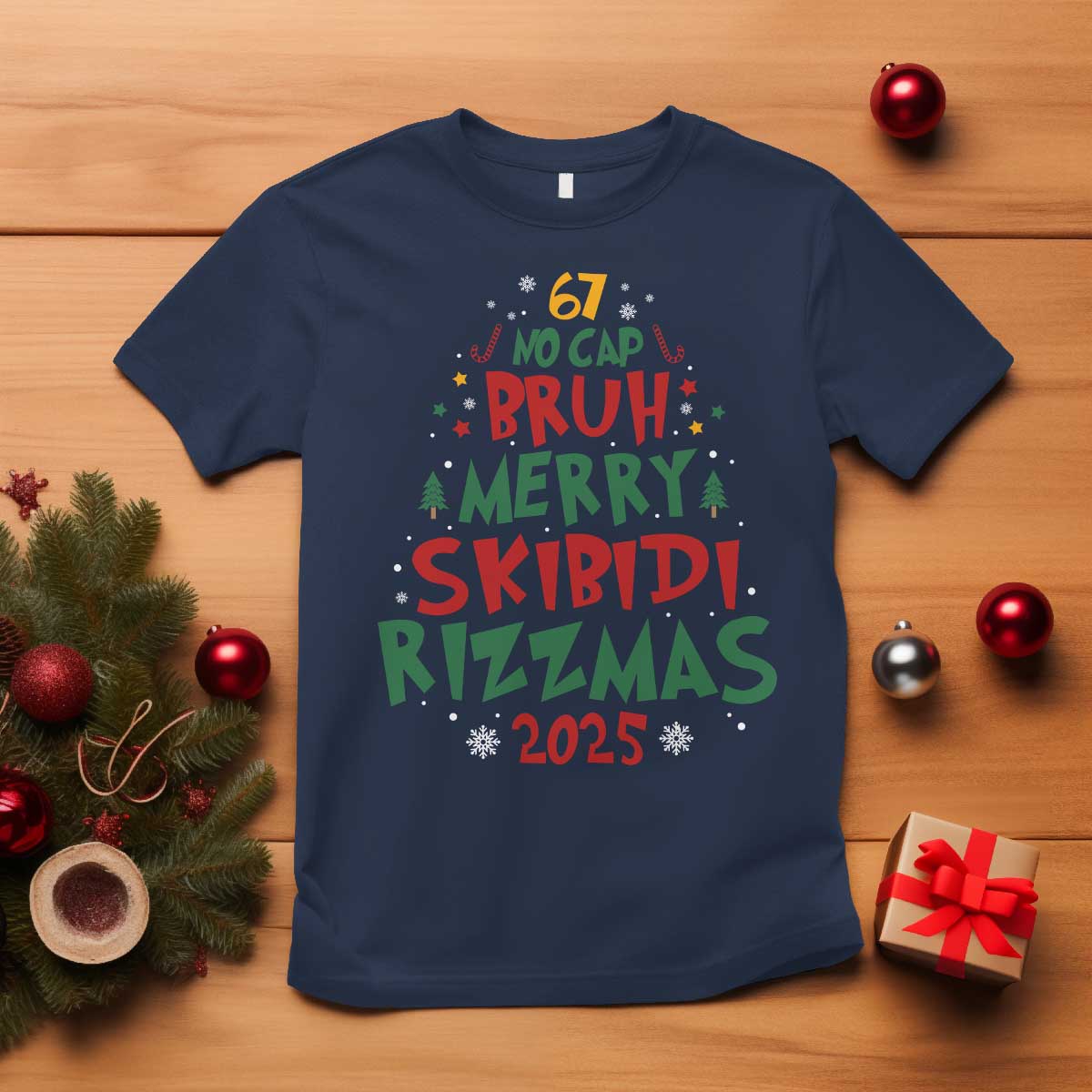 Funny Six Seven 67 Meme Christmas Tree T Shirt Funny 6 7 Bruh Gen Alpha Slang Viral Meme TS10 Navy Print Your Wear