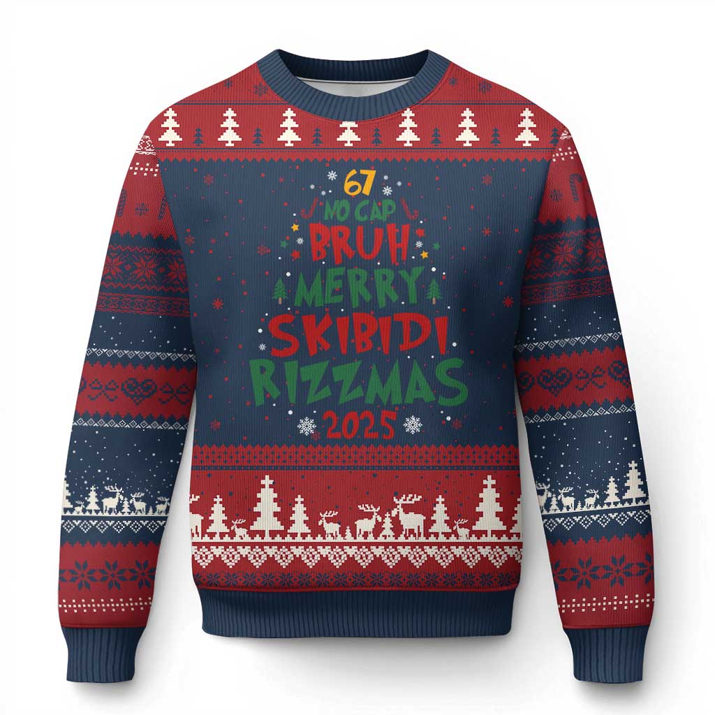 Funny Six Seven 67 Meme Xmas Tree Ugly Christmas Sweater Funny 6 7 Bruh Gen Alpha Slang Viral Meme TS10 Navy Red Print Your Wear