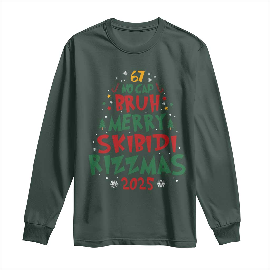 Funny Six Seven 67 Meme Christmas Tree Long Sleeve Shirt Funny 6 7 Bruh Gen Alpha Slang Viral Meme TS10 Dark Forest Green Print Your Wear