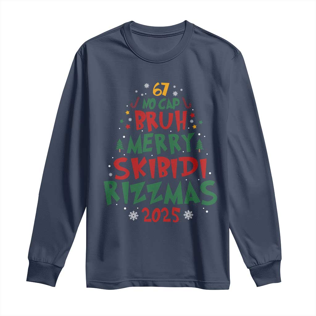 Funny Six Seven 67 Meme Christmas Tree Long Sleeve Shirt Funny 6 7 Bruh Gen Alpha Slang Viral Meme TS10 Navy Print Your Wear
