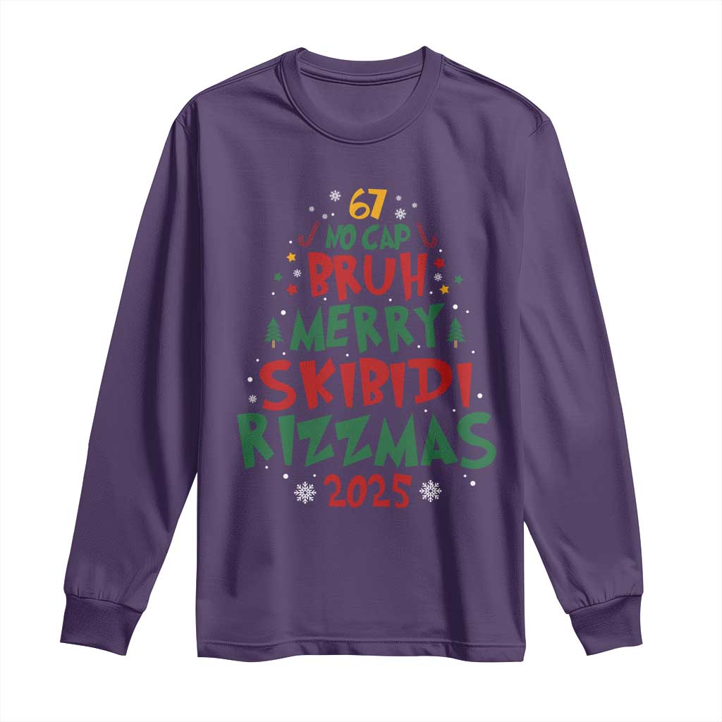 Funny Six Seven 67 Meme Christmas Tree Long Sleeve Shirt Funny 6 7 Bruh Gen Alpha Slang Viral Meme TS10 Purple Print Your Wear