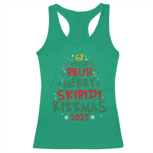 Funny Six Seven 67 Meme Christmas Tree Racerback Tank Top Funny 6 7 Bruh Gen Alpha Slang Viral Meme TS10 Irish Green Print Your Wear