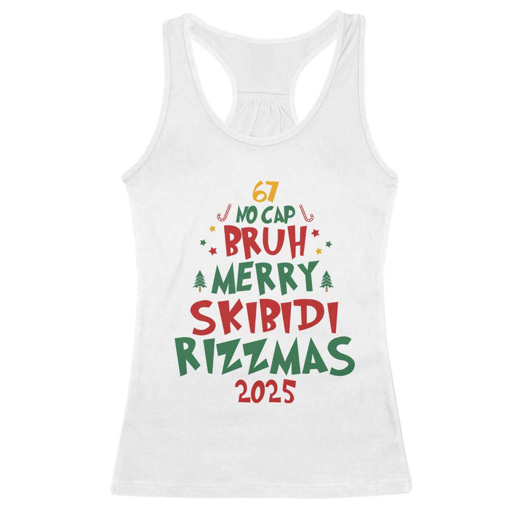 Funny Six Seven 67 Meme Christmas Tree Racerback Tank Top Funny 6 7 Bruh Gen Alpha Slang Viral Meme TS10 White Print Your Wear