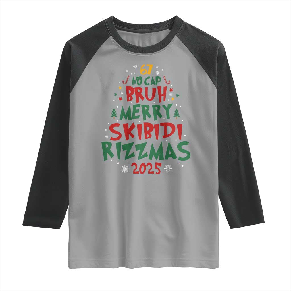Funny Six Seven 67 Meme Christmas Tree Raglan Shirt Funny 6 7 Bruh Gen Alpha Slang Viral Meme TS10 Sport Gray Black Print Your Wear
