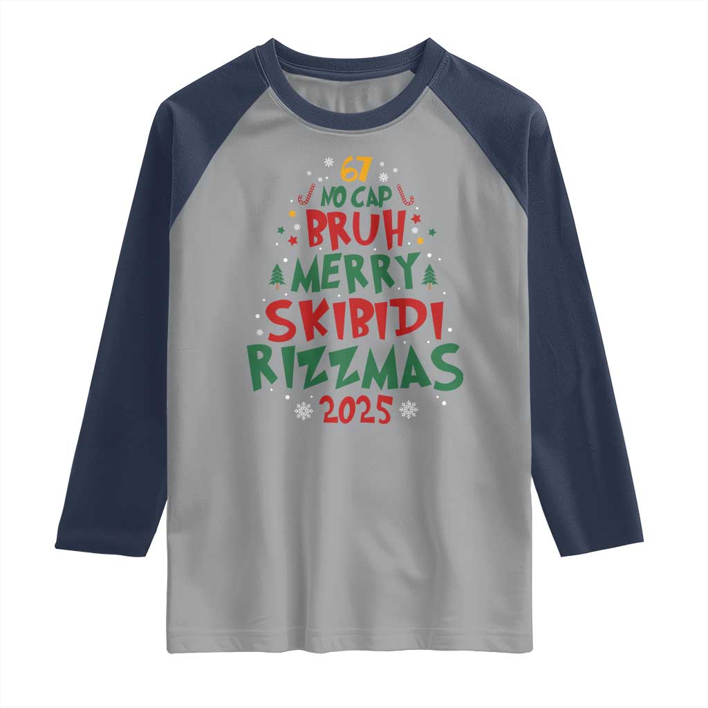 Funny Six Seven 67 Meme Christmas Tree Raglan Shirt Funny 6 7 Bruh Gen Alpha Slang Viral Meme TS10 Sport Gray Navy Print Your Wear