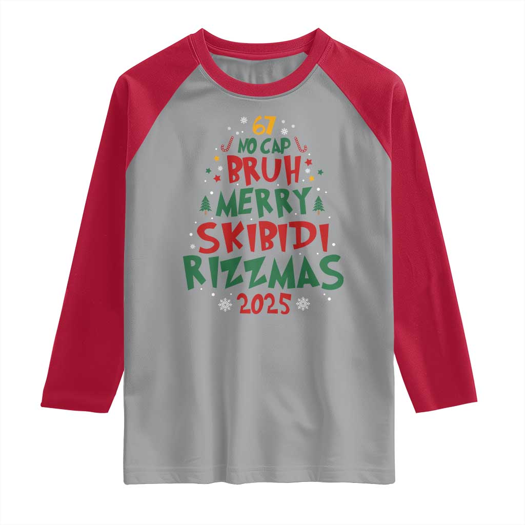 Funny Six Seven 67 Meme Christmas Tree Raglan Shirt Funny 6 7 Bruh Gen Alpha Slang Viral Meme TS10 Sport Gray Red Print Your Wear