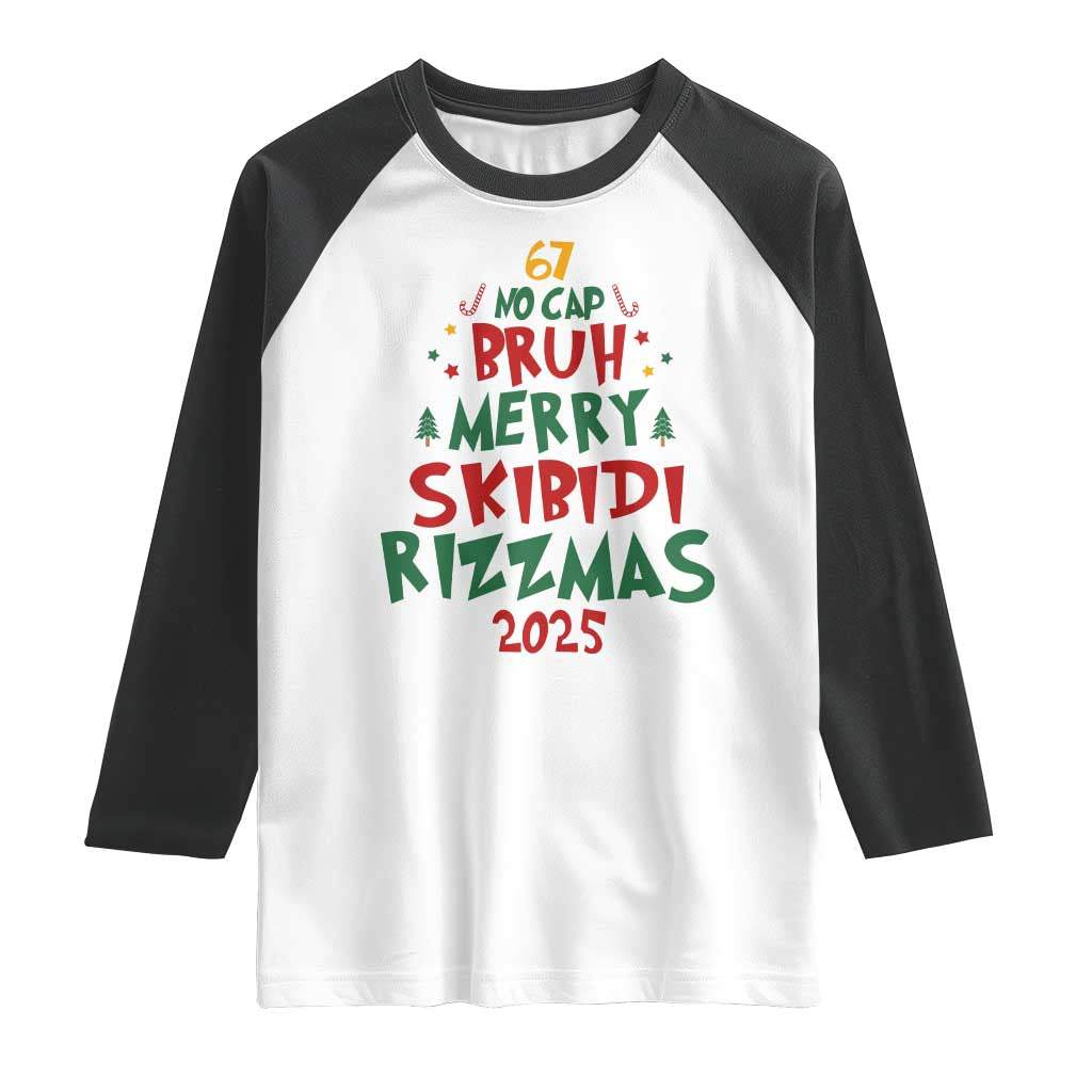 Funny Six Seven 67 Meme Christmas Tree Raglan Shirt Funny 6 7 Bruh Gen Alpha Slang Viral Meme TS10 White Black Print Your Wear