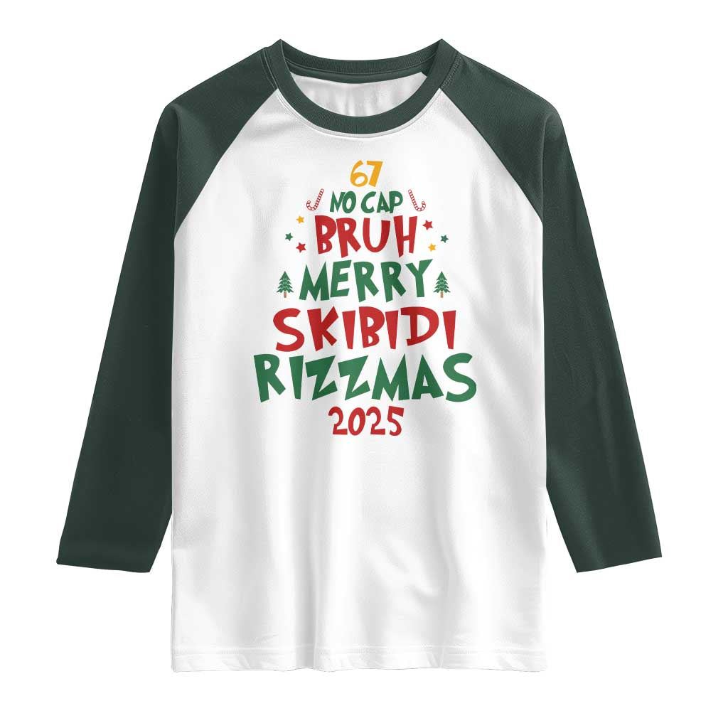 Funny Six Seven 67 Meme Christmas Tree Raglan Shirt Funny 6 7 Bruh Gen Alpha Slang Viral Meme TS10 White Dark Forest Green Print Your Wear