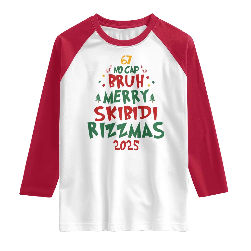 Funny Six Seven 67 Meme Christmas Tree Raglan Shirt Funny 6 7 Bruh Gen Alpha Slang Viral Meme TS10 White Red Print Your Wear