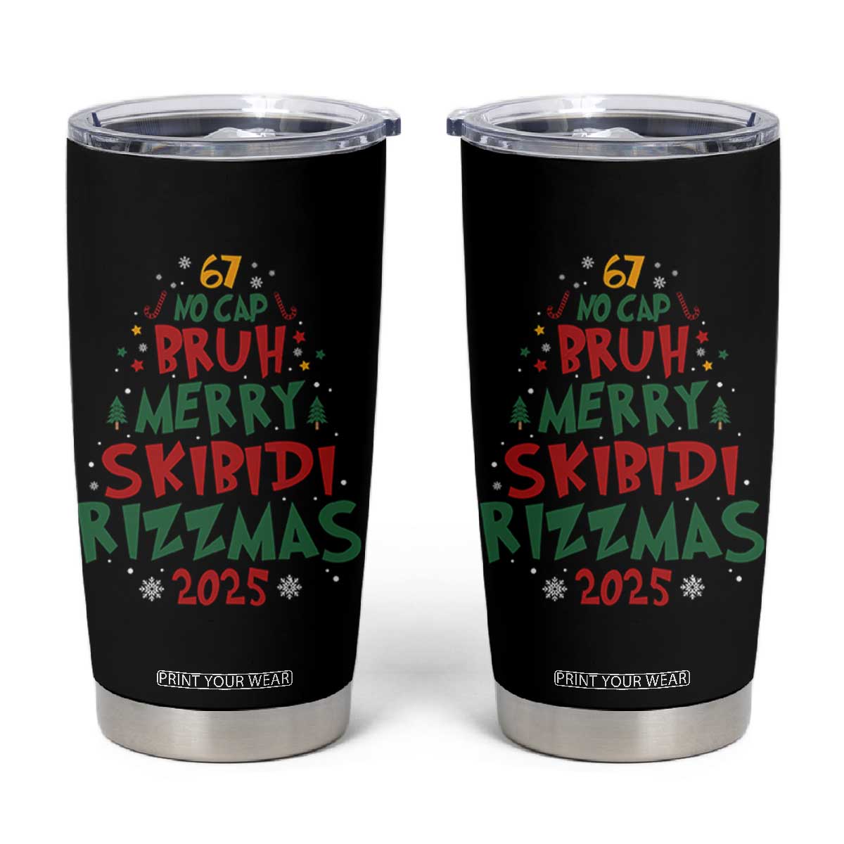 Funny Six Seven 67 Meme Christmas Tree Tumbler Cup Funny 6 7 Bruh Gen Alpha Slang Viral Meme TS10 Black Print Your Wear