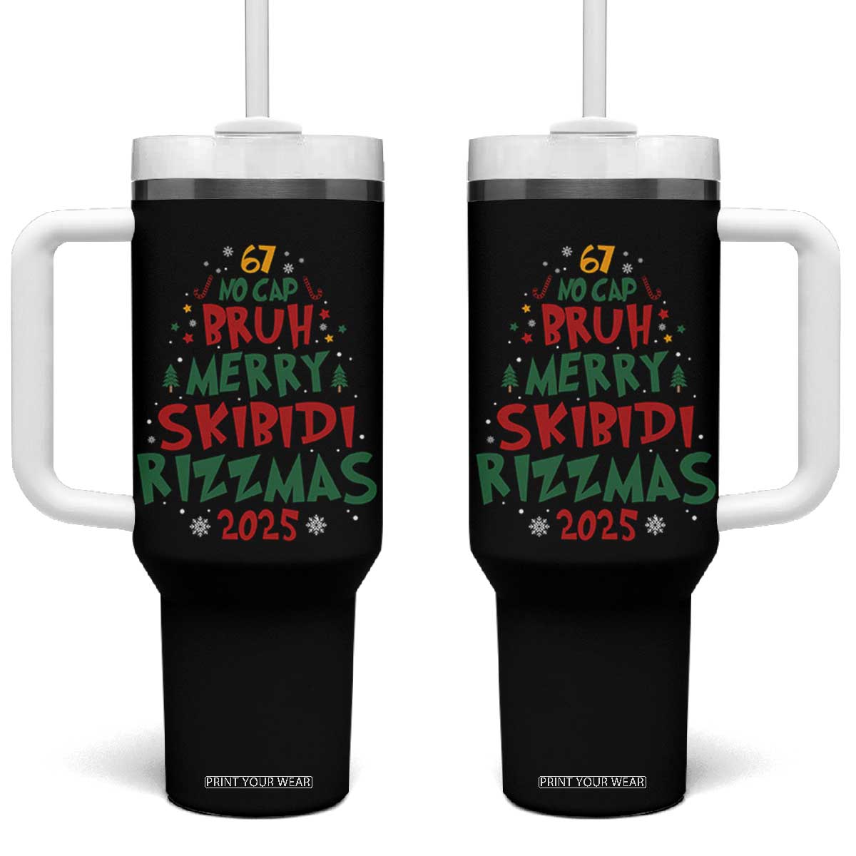 Funny Six Seven 67 Meme Christmas Tree Tumbler With Handle Funny 6 7 Bruh Gen Alpha Slang Viral Meme TS10 One Size: 40 oz Black Print Your Wear