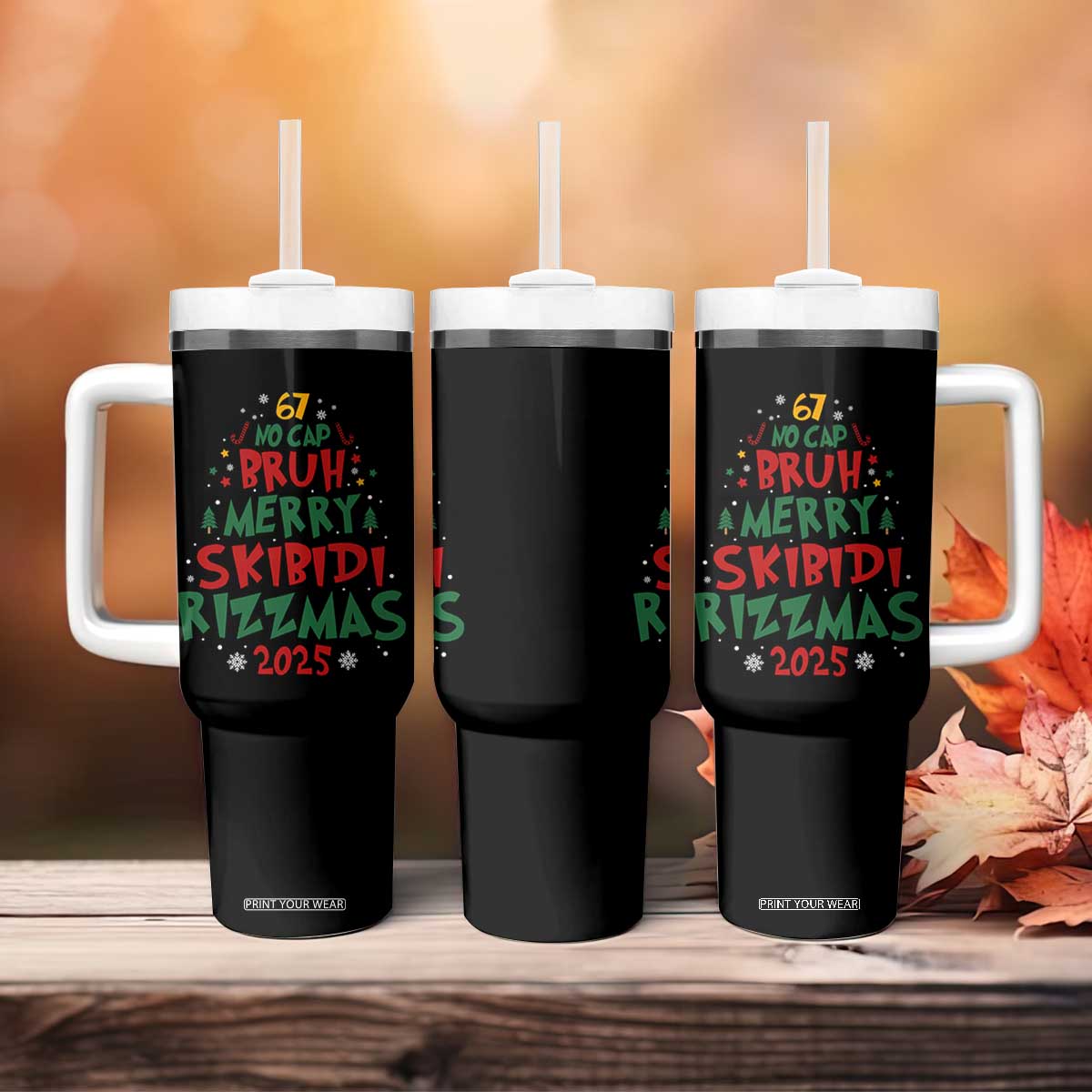 Funny Six Seven 67 Meme Christmas Tree Tumbler With Handle Funny 6 7 Bruh Gen Alpha Slang Viral Meme TS10 Print Your Wear