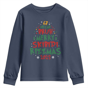 Funny Six Seven 67 Meme Christmas Tree Youth Sweatshirt Funny 6 7 Bruh Gen Alpha Slang Viral Meme TS10 Navy Print Your Wear