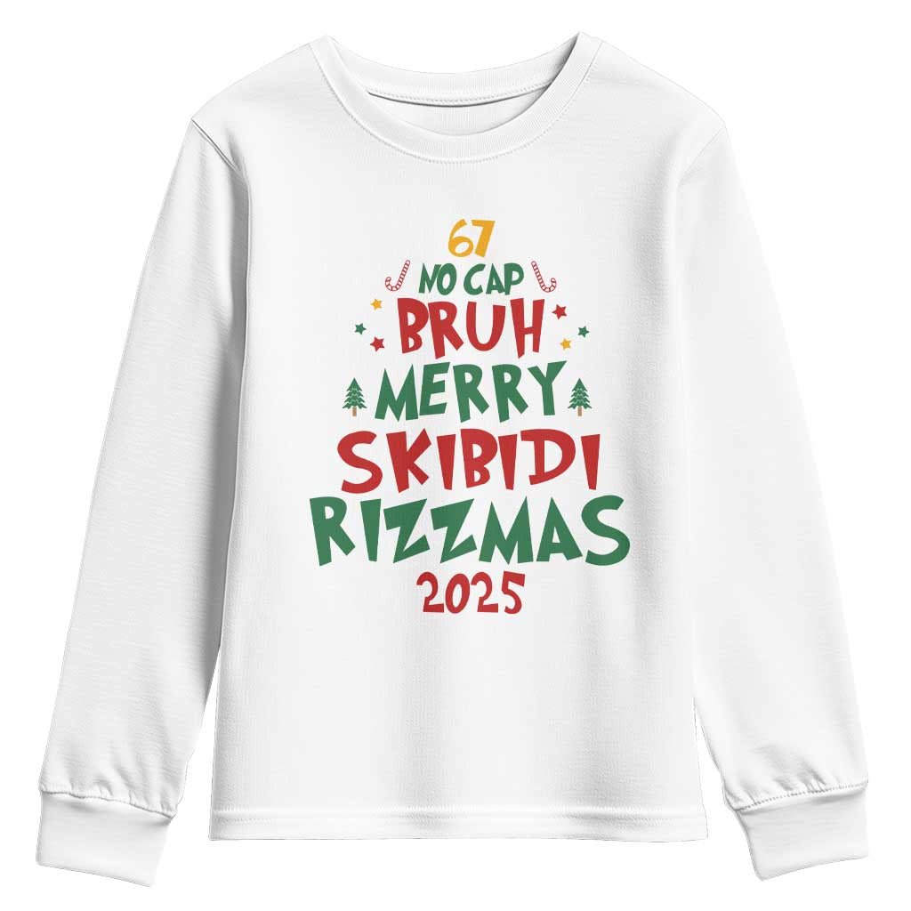 Funny Six Seven 67 Meme Christmas Tree Youth Sweatshirt Funny 6 7 Bruh Gen Alpha Slang Viral Meme TS10 White Print Your Wear