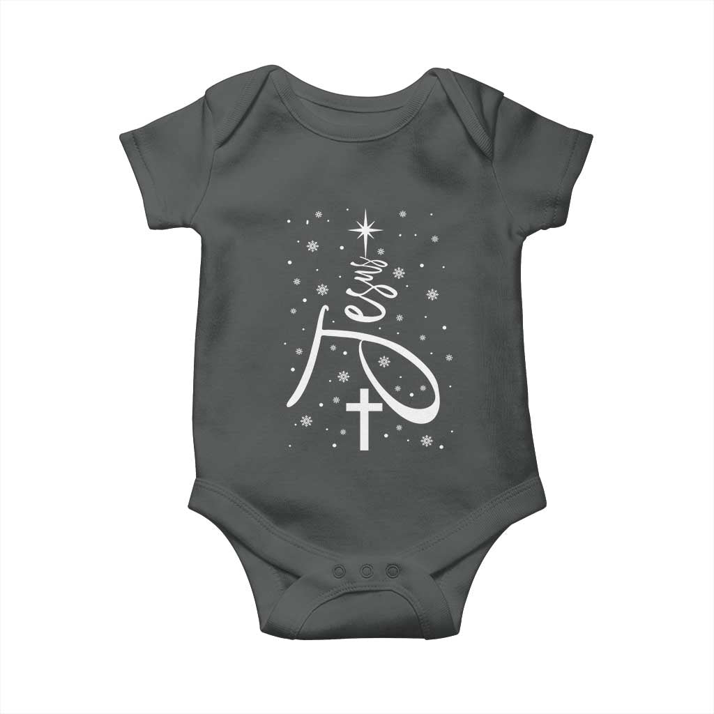 Jesus Christmas Tree Baby Onesie Christian Faith TS10 Dark Heather Print Your Wear