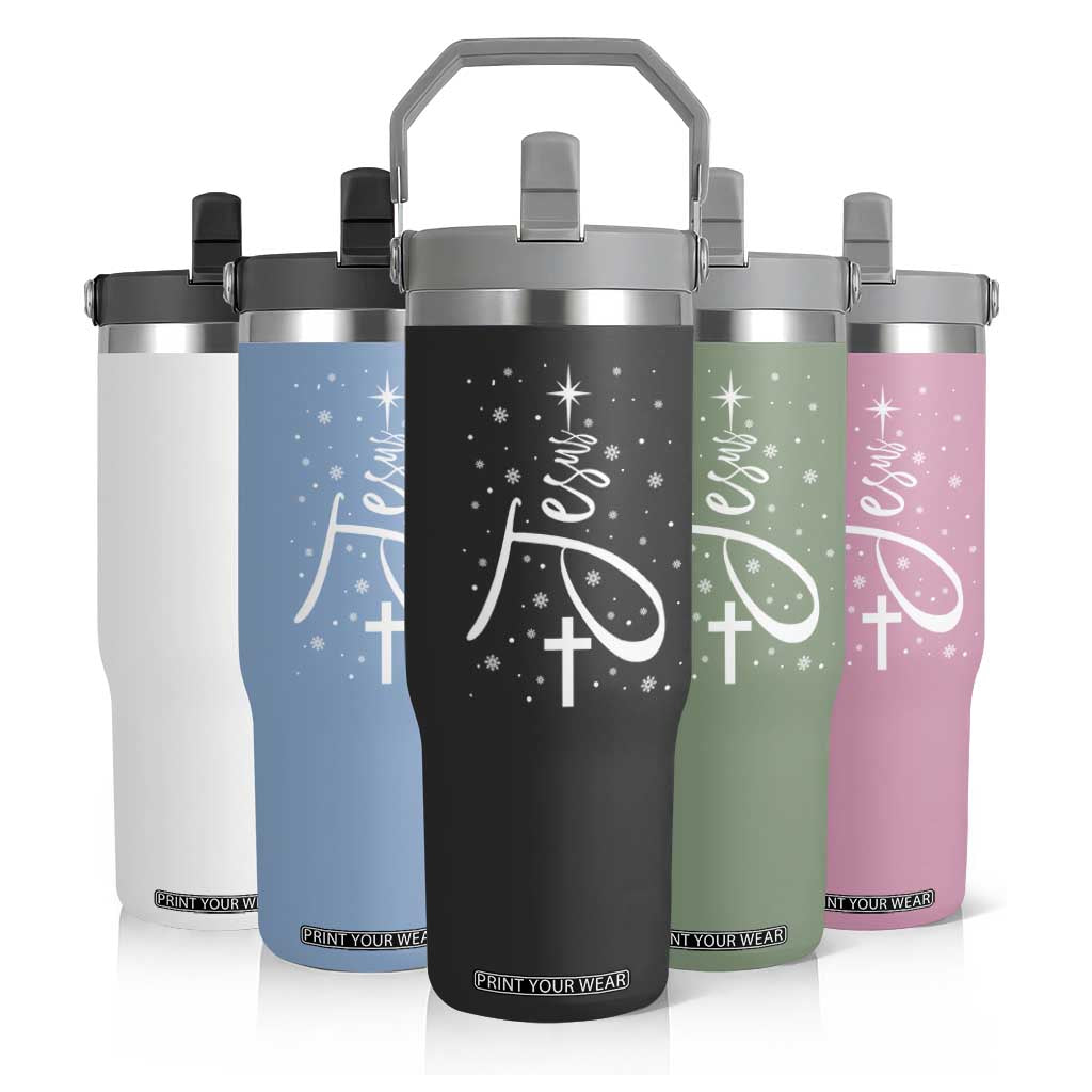 Jesus Christmas Tree Flip Straw Tumbler Christian Faith TS10 Print Your Wear