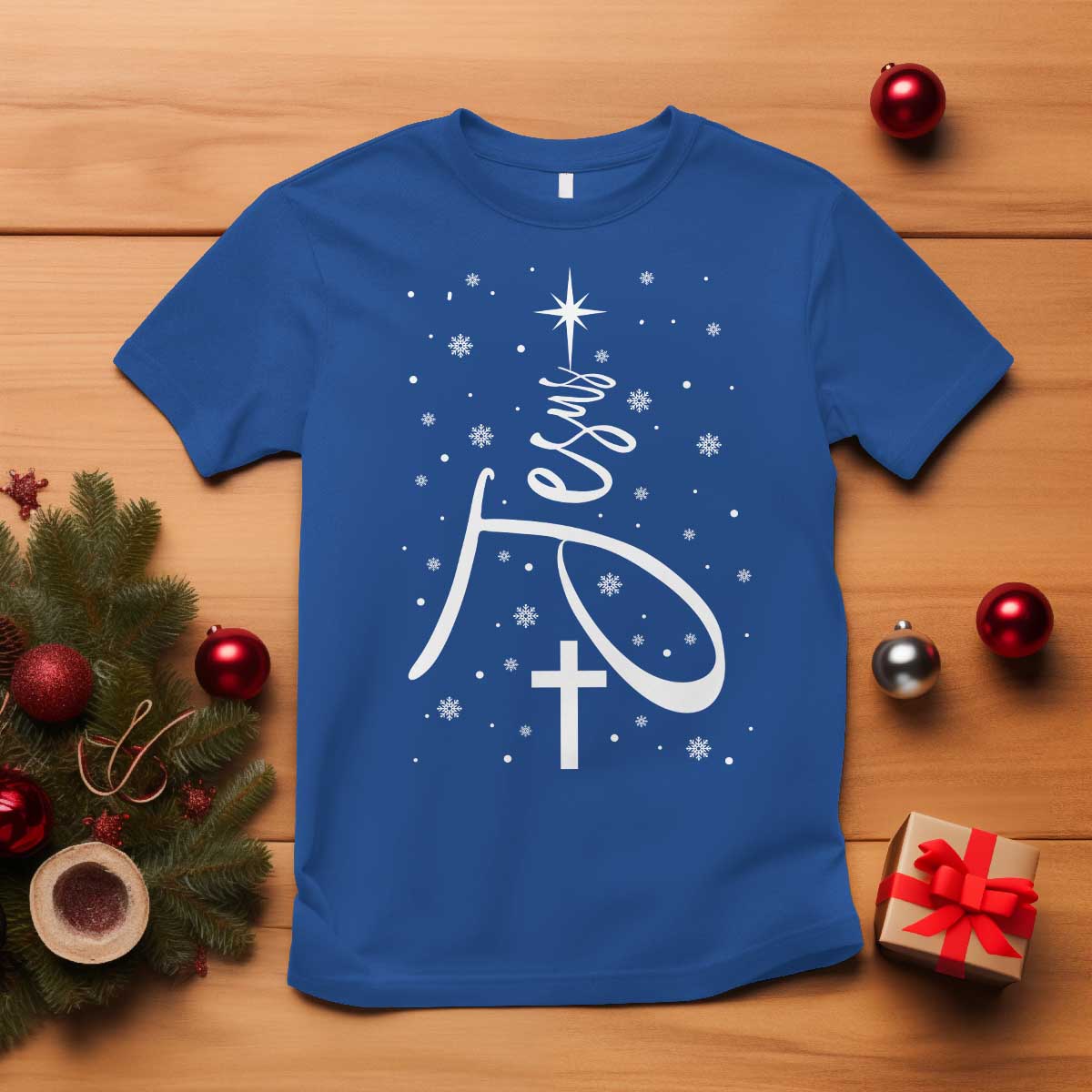 Jesus Christmas Tree T Shirt Christian Faith TS10 Royal Blue Print Your Wear