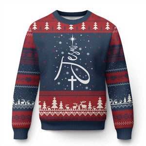 Jesus Xmas Tree Ugly Christmas Sweater Christian Faith TS10 Navy Red Print Your Wear