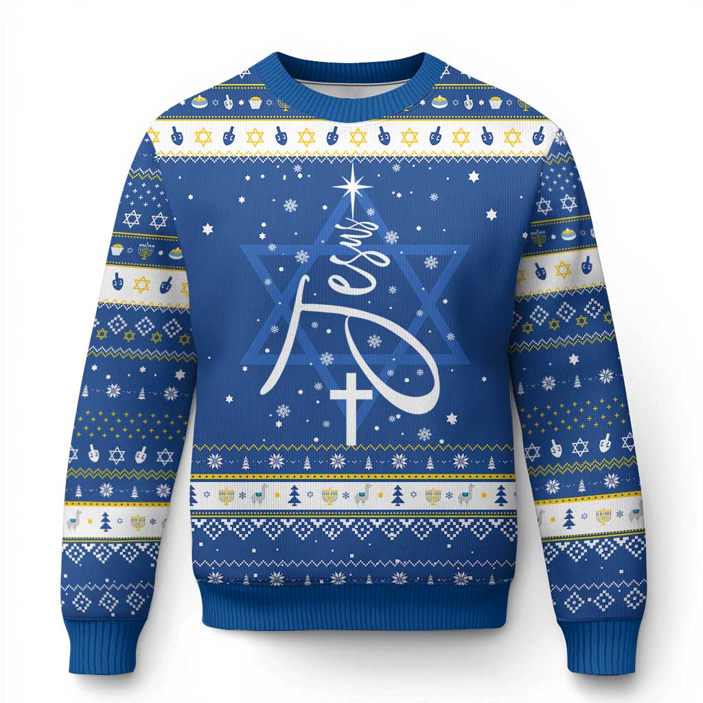 Jesus Christmas Tree Hanukkah Ugly Sweater Christian Faith TS10 Blue White Print Your Wear