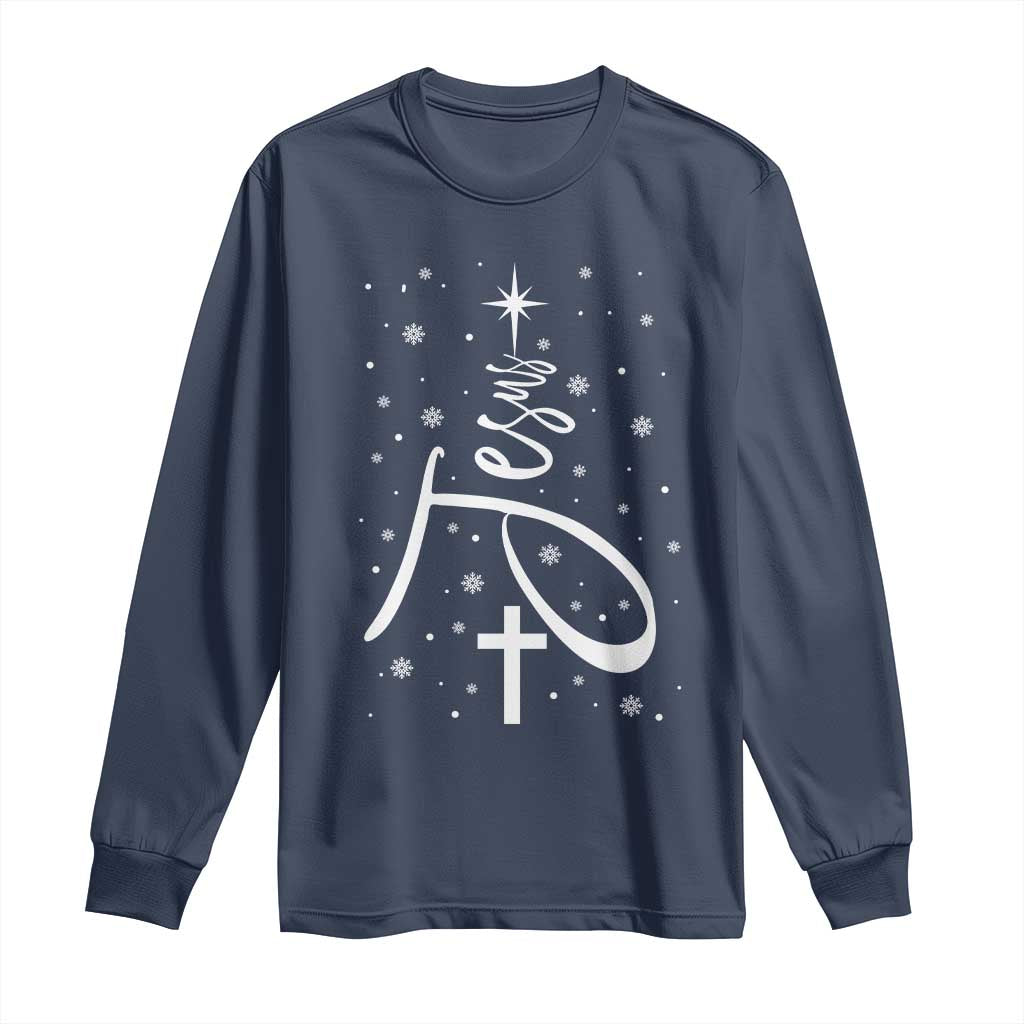 Jesus Christmas Tree Long Sleeve Shirt Christian Faith TS10 Navy Print Your Wear