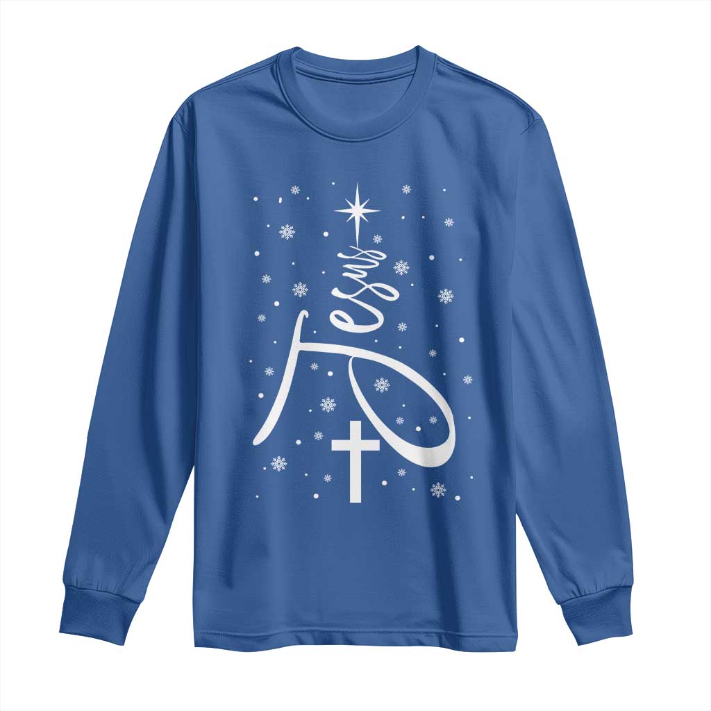 Jesus Christmas Tree Long Sleeve Shirt Christian Faith TS10 Royal Blue Print Your Wear